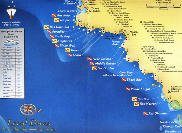 <br>Map of local diving sites in Sharm el-Sheikh